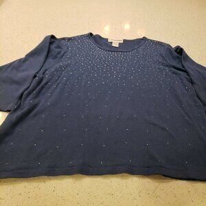 cathy daniels 2x Top Shirt Blue Sparkle 3/4 Sleeve